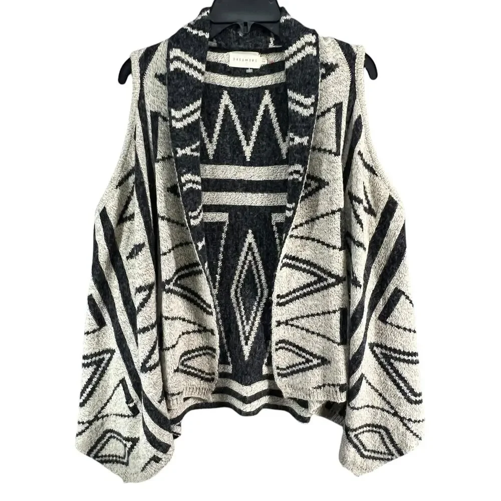 Dreamers Sweater‎ Vest Womens S-M Beige Black Open Aztec Tribal Boho Festival